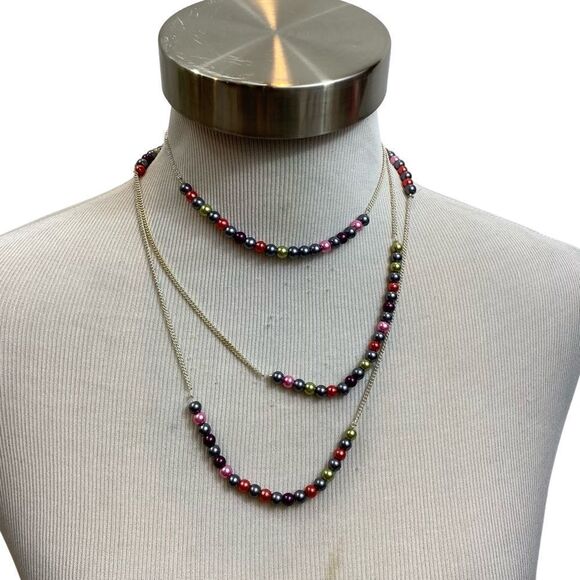 New without tags Long Chain and Bead Necklace Silver tone - Picture 4 of 6